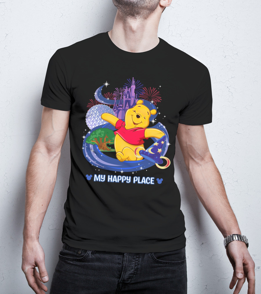 My Happy Place Pooh Castle Fireworks Sorcerer Hat T-Shirt
