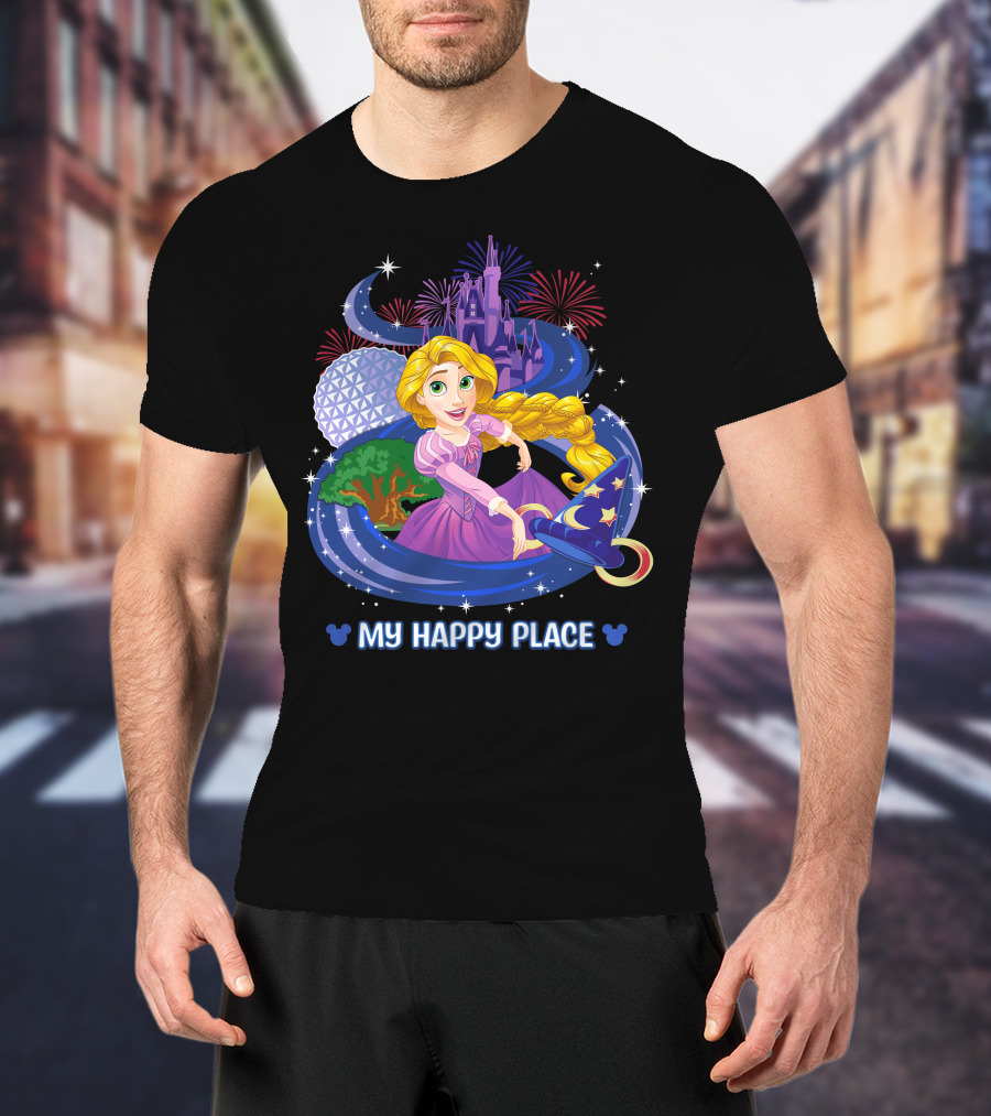 My Happy Place Rapunzel Disney Magic Kingdom Epcot Fireworks T-Shirt