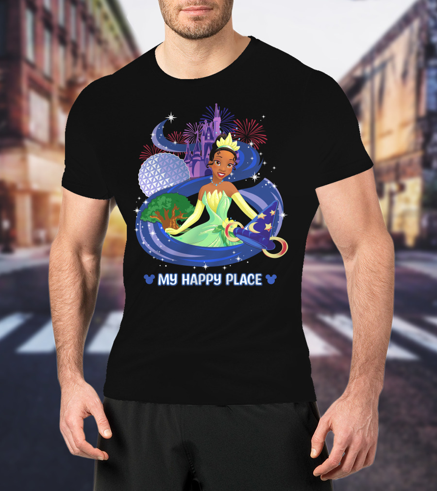 My Happy Place Tiana Princess Disney Magic Kingdom Epcot Fireworks T-Shirt