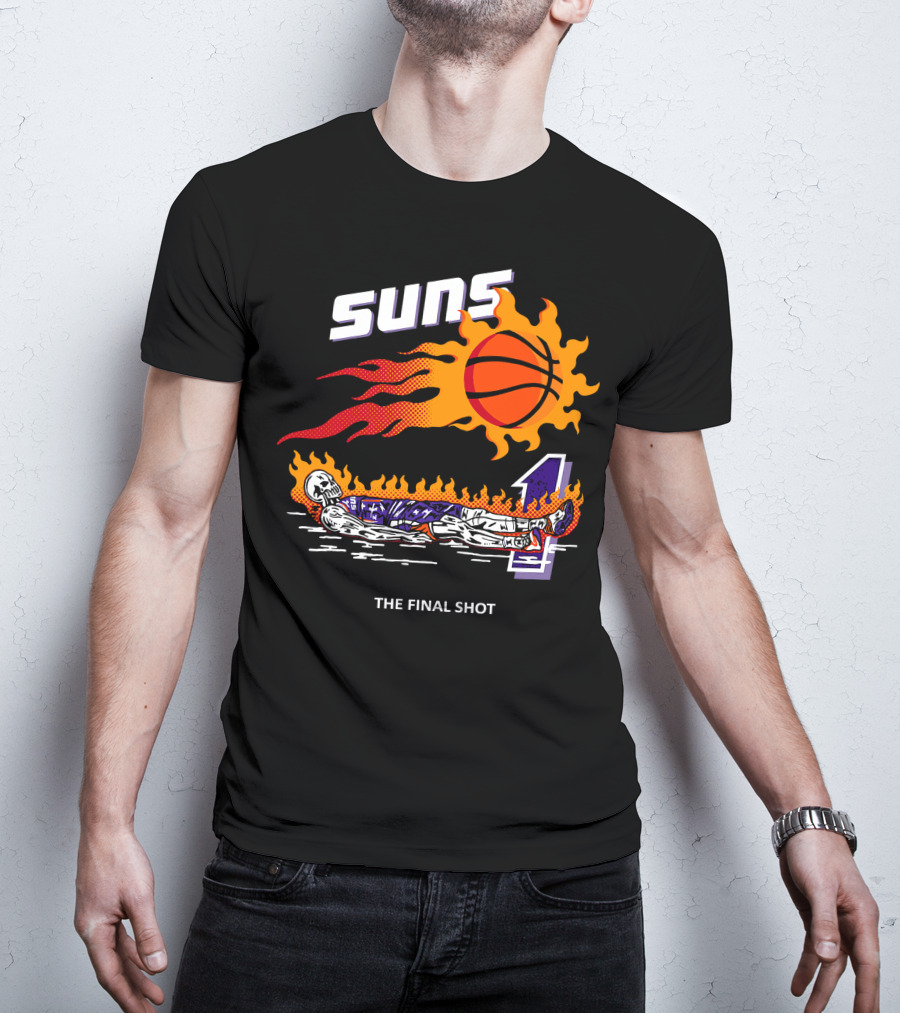 Suns The Final Shot Flaming Basketball Skeleton T-Shirt
