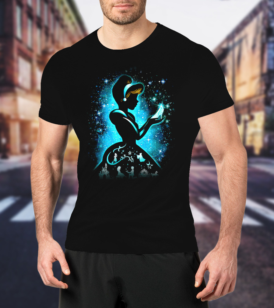 Cinderella Fairy Tale Silhouette With Glass Slipper And Magical Castle Elements T-Shirt