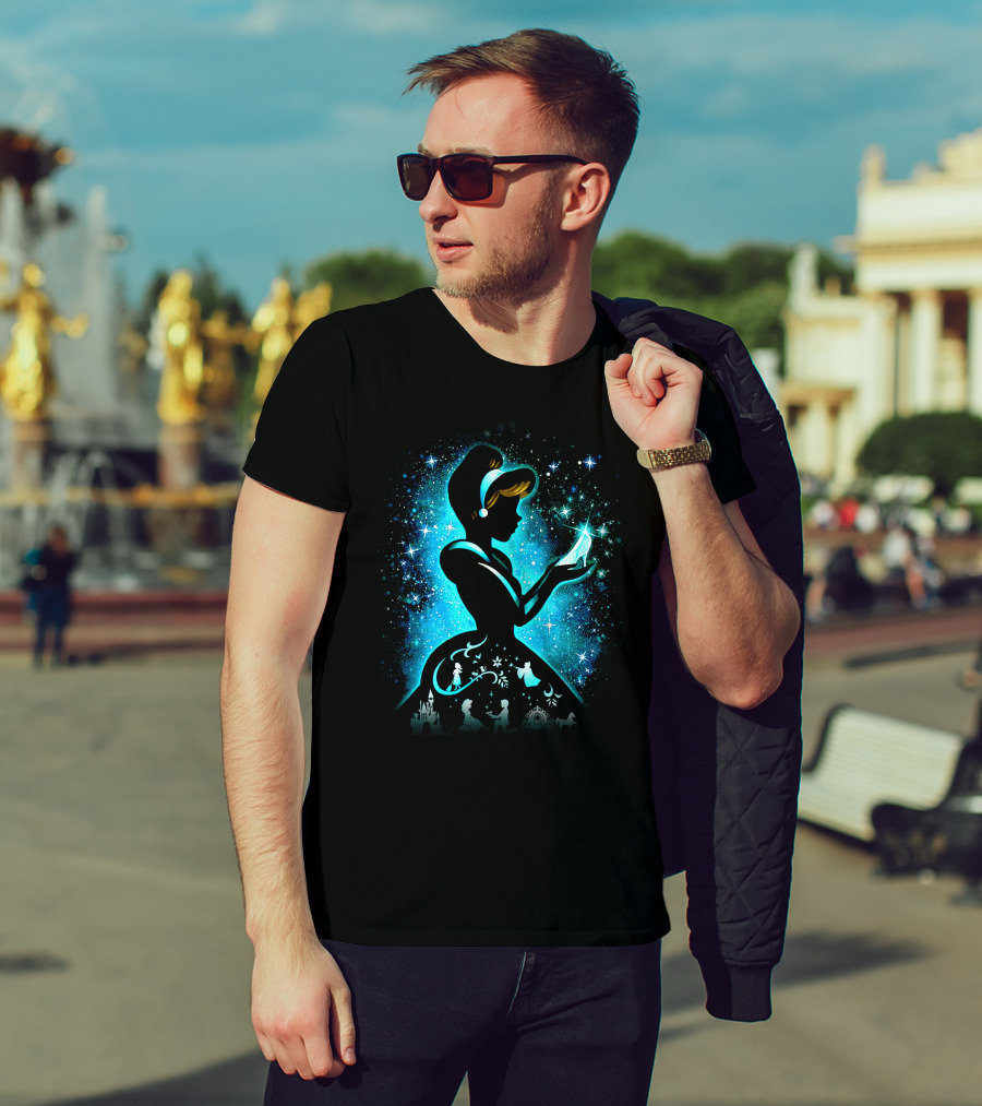 Cinderella Fairy Tale Silhouette With Glass Slipper And Magical Castle Elements T-Shirt