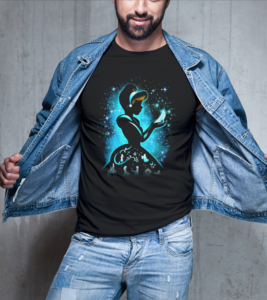Cinderella Fairy Tale Silhouette With Glass Slipper And Magical Castle Elements T-Shirt