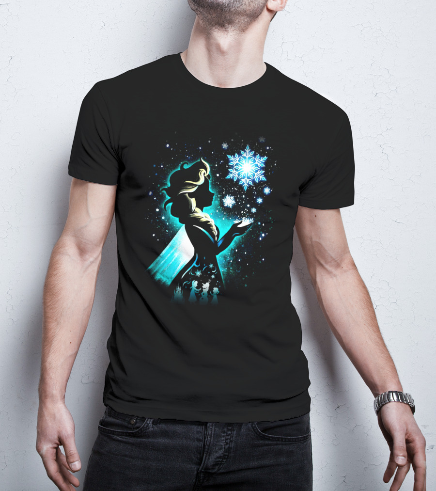 Elsa Silhouette With Snowflakes And Winter Scene T-Shirt