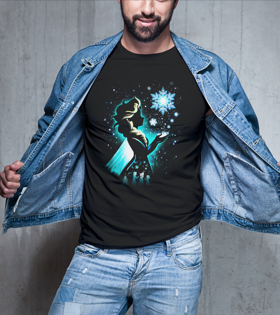 Elsa Silhouette With Snowflakes And Winter Scene T-Shirt