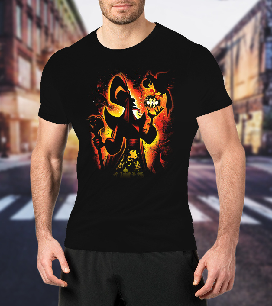 Jafar Villain Silhouette With Genie Lamp And Parrot Magic Scene T-Shirt