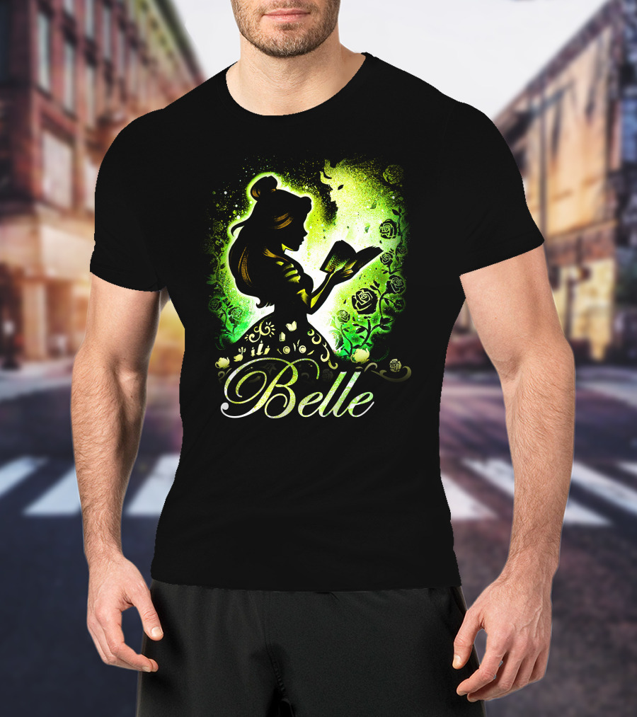 Belle Fairy Tale Silhouette With Green Roses And Book T-Shirt