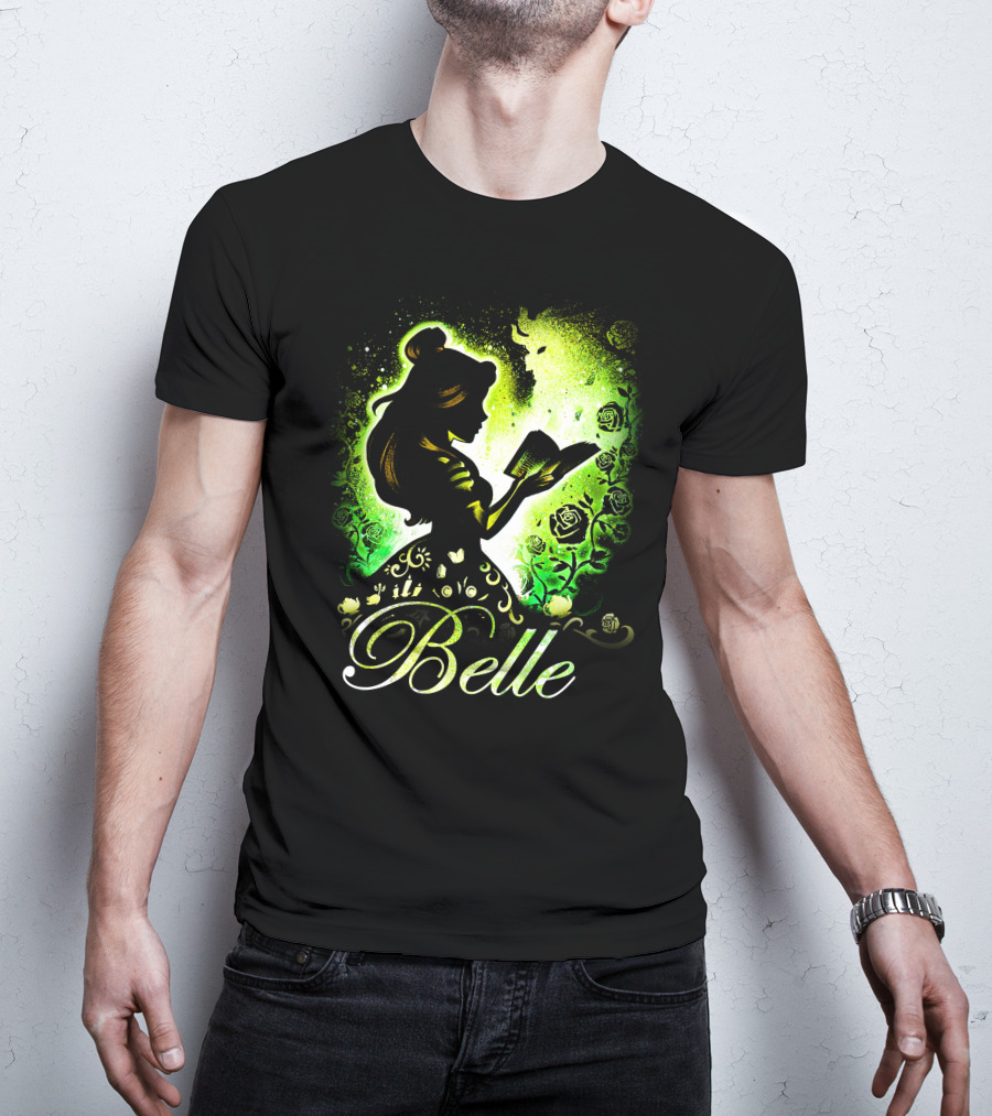 Belle Fairy Tale Silhouette With Green Roses And Book T-Shirt