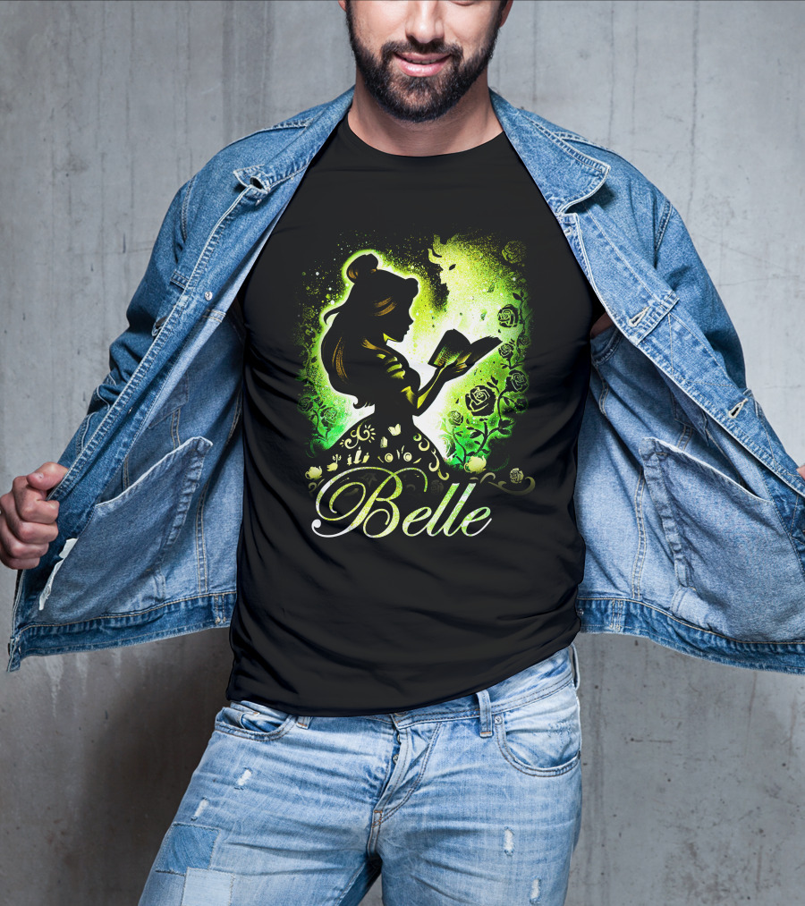 Belle Fairy Tale Silhouette With Green Roses And Book T-Shirt