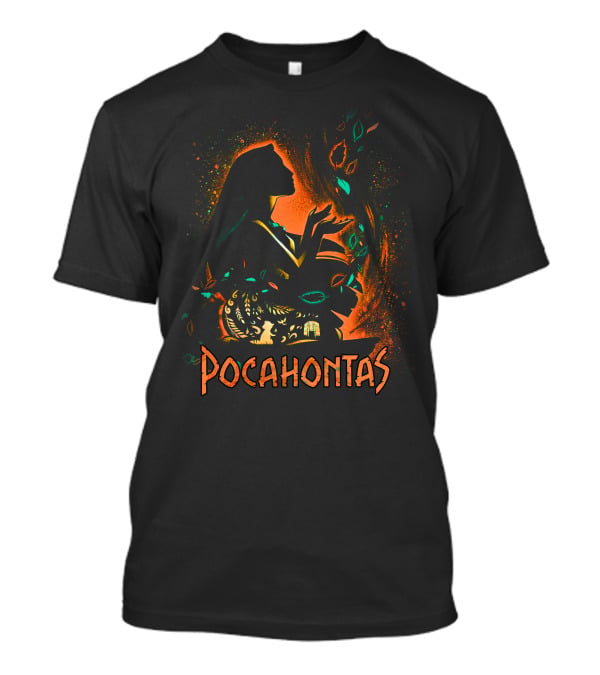 Pocahontas Silhouette With Leaves And Nature Elements T-Shirt