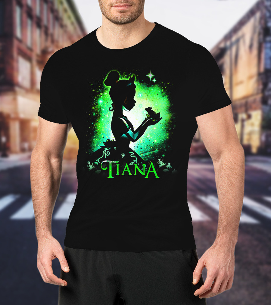 Tiana Princess Frog Silhouette Green Magic Sparkles T-Shirt