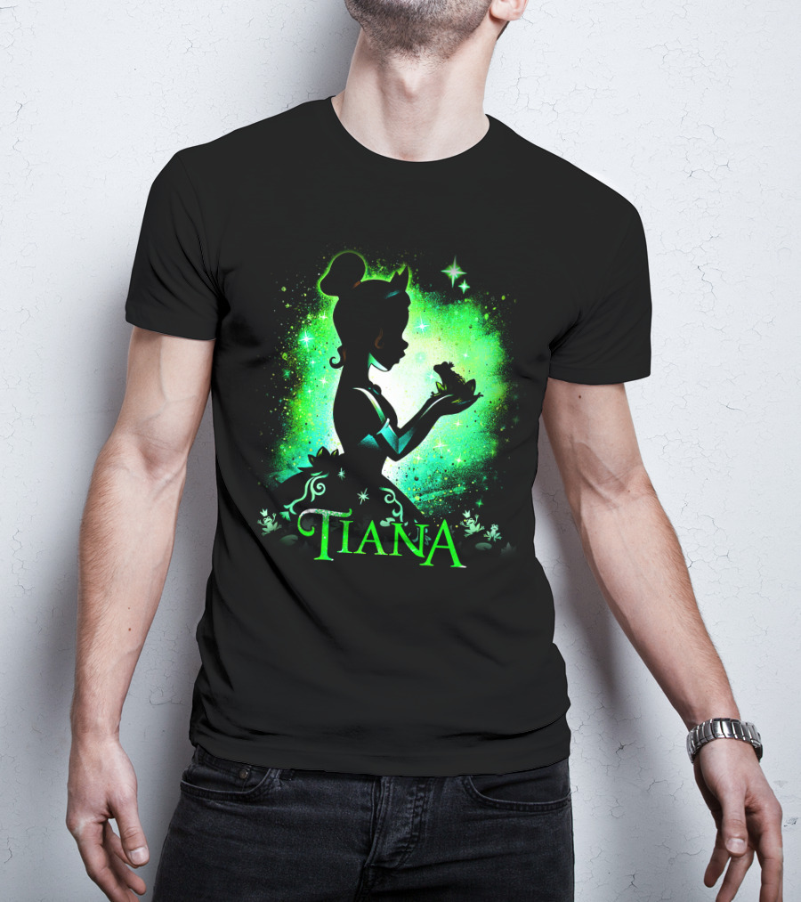 Tiana Princess Frog Silhouette Green Magic Sparkles T-Shirt