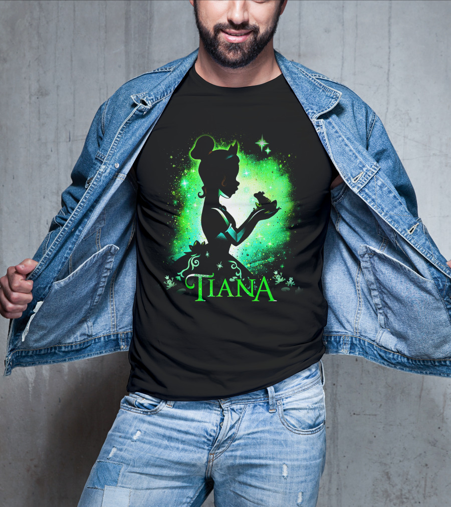Tiana Princess Frog Silhouette Green Magic Sparkles T-Shirt