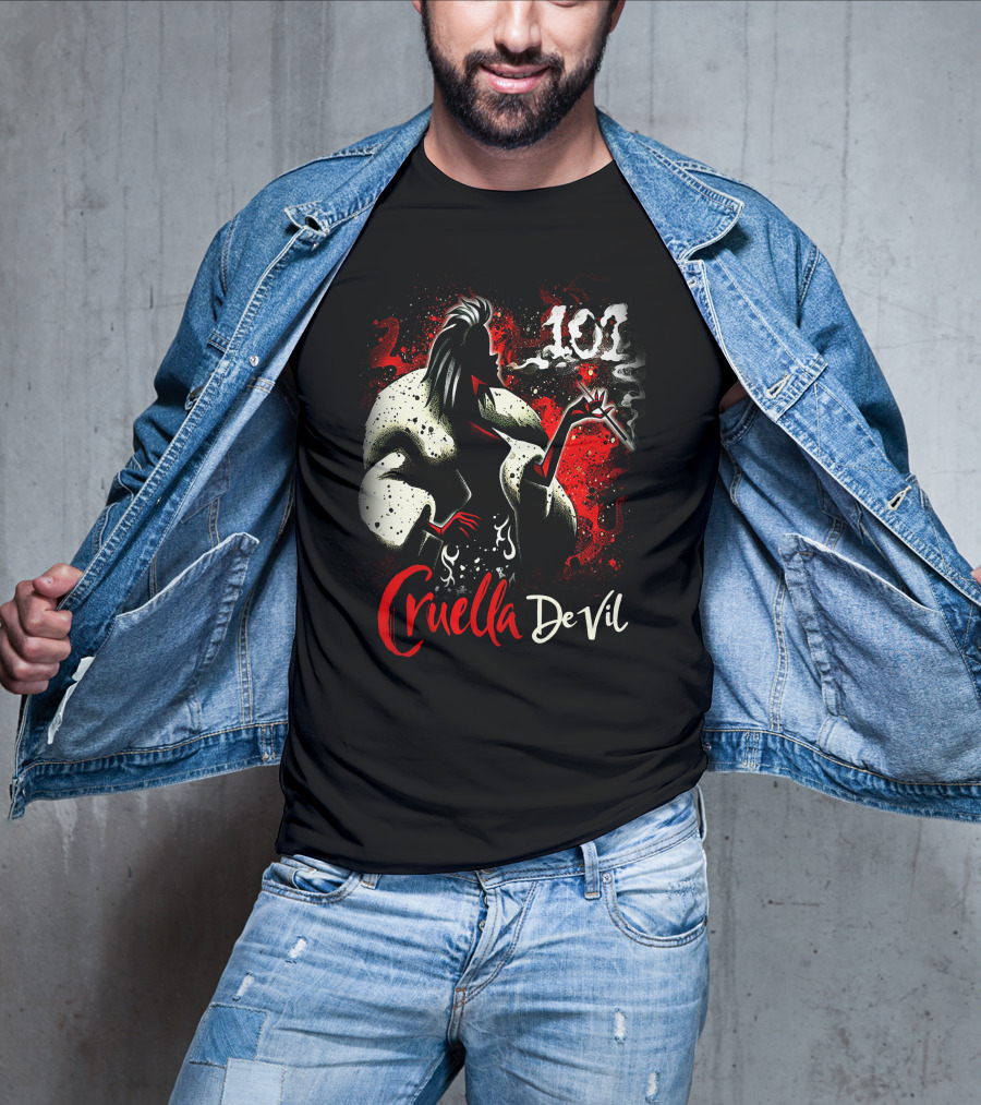 Cruella De Vil 101 Smoky Silhouette With White Fur And Red Highlights T-Shirt