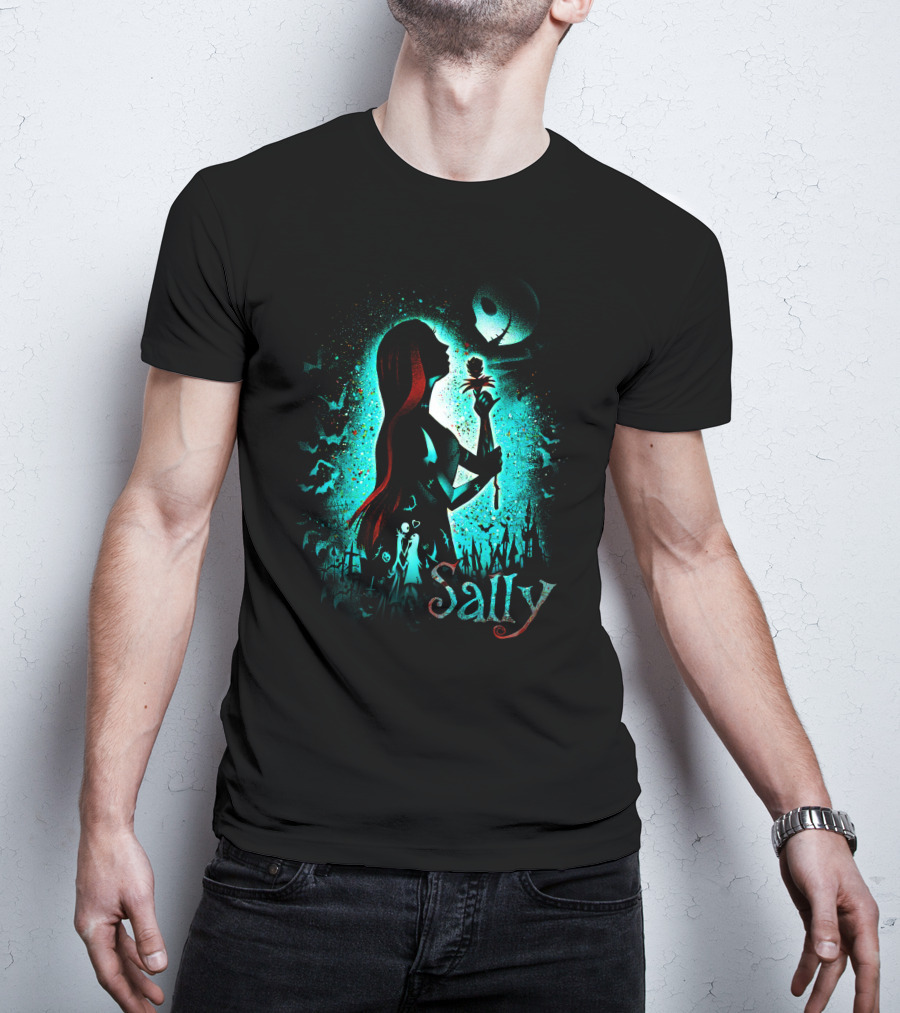 Sally Nightmare Before Christmas Silhouette With Rose And Jack Skellington T-Shirt