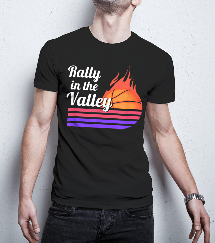Rally In The Valley Phx Style 5 Basketball Flame Stripes T-Shirt