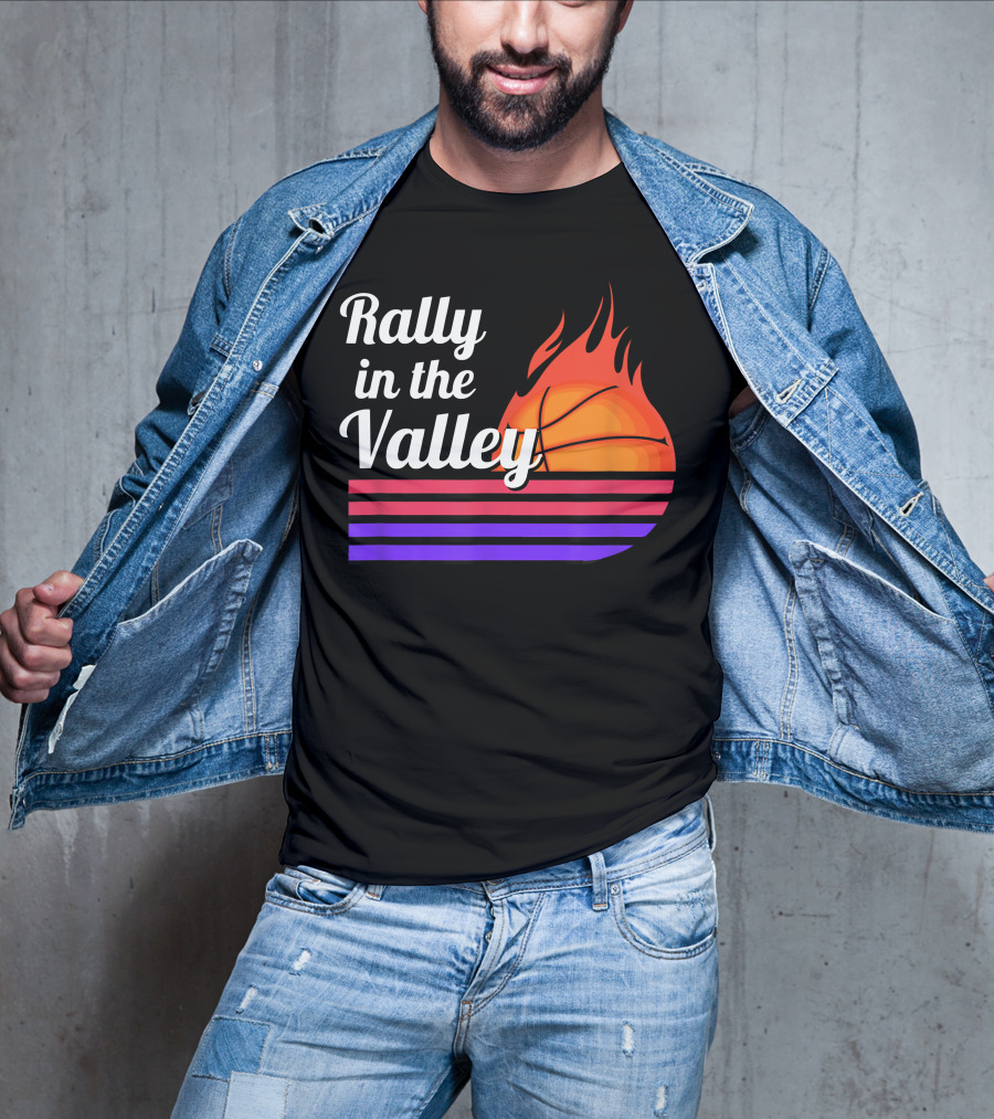 Rally In The Valley Phx Style 5 Basketball Flame Stripes T-Shirt