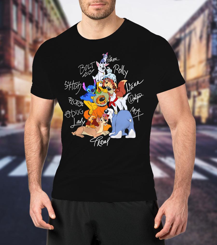 Disney Dogs Bolt Stitch Pluto Dug Lady Tramp Max Nana Dodger Rolly T-Shirt