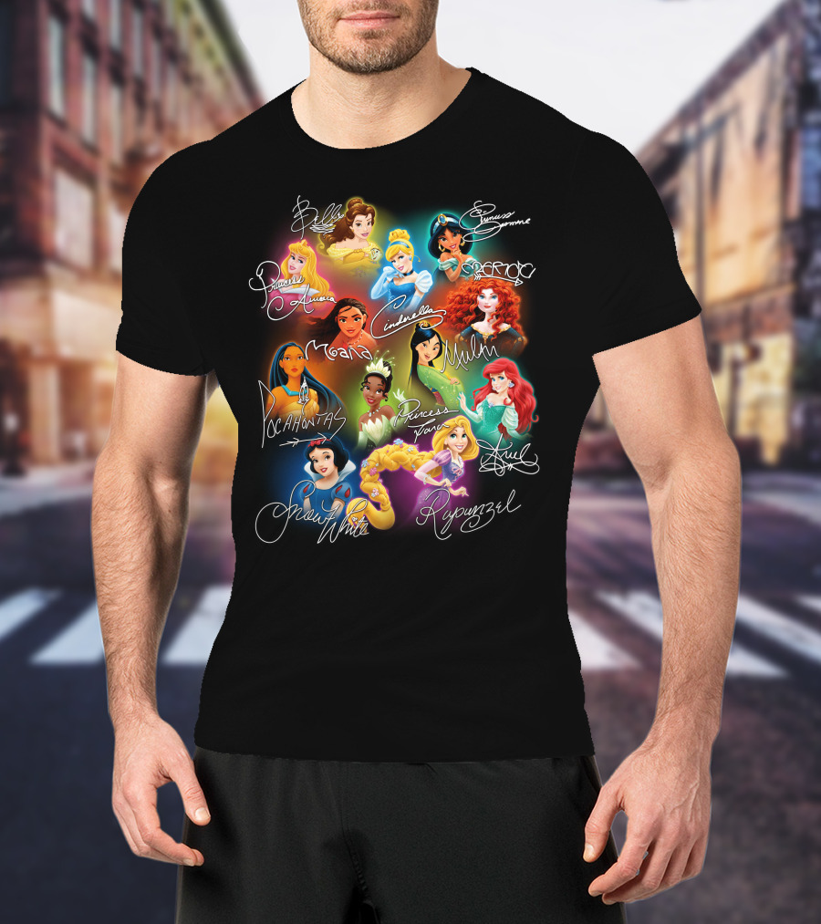 Belle Aurora Moana Pocahontas Snow White Jasmine Rapunzel Cinderella Tiana Mulan Ariel Merida T-Shirt