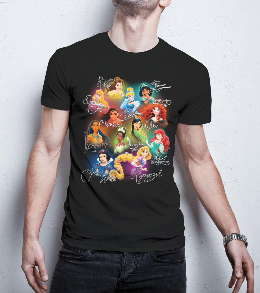 Belle Aurora Moana Pocahontas Snow White Jasmine Rapunzel Cinderella Tiana Mulan Ariel Merida T-Shirt