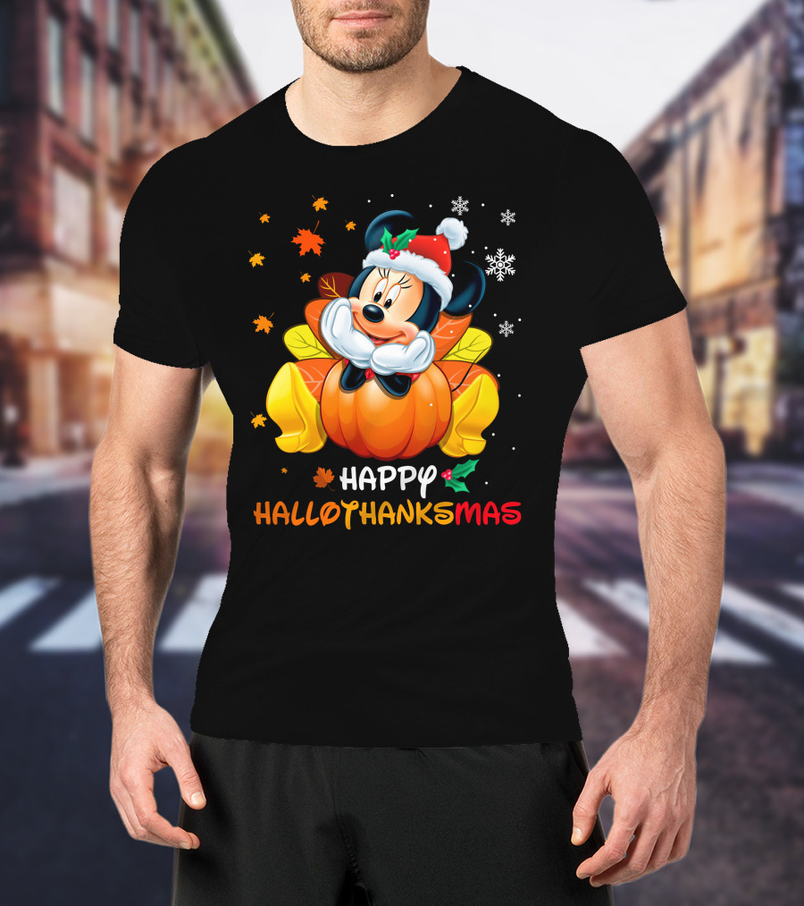 Happy Hallothanksmas Minnie Mouse Pumpkin Festive Holiday T-Shirt