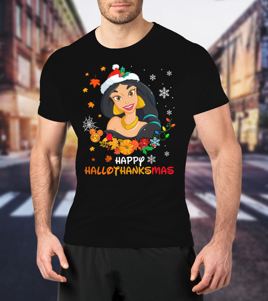 Happy Hallothanksmas Featuring Festive Jasmine With Seasonal Icons T-Shirt