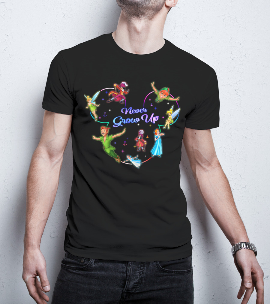 Peter Pan Never Grow Up Tinker Bell Captain Hook Wendy Darling T-Shirt