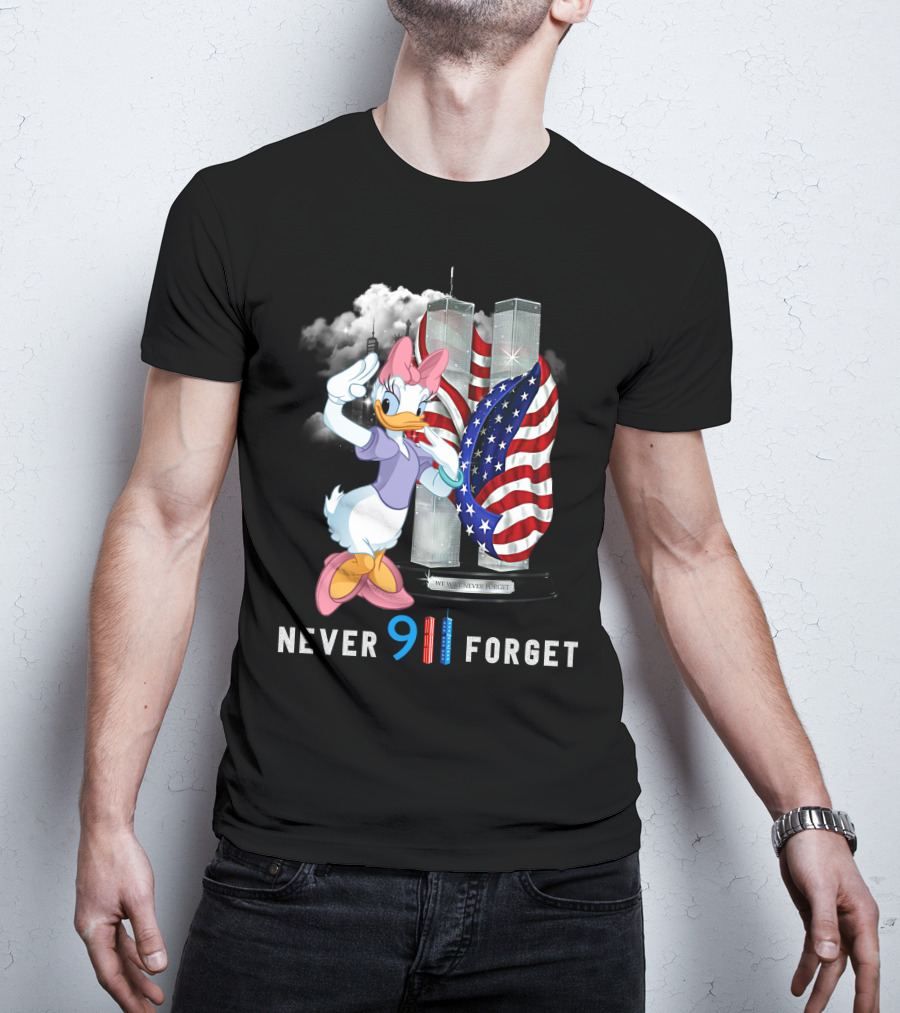 Never 9 11 Forget Daisy Twin Towers American Flag T-Shirt