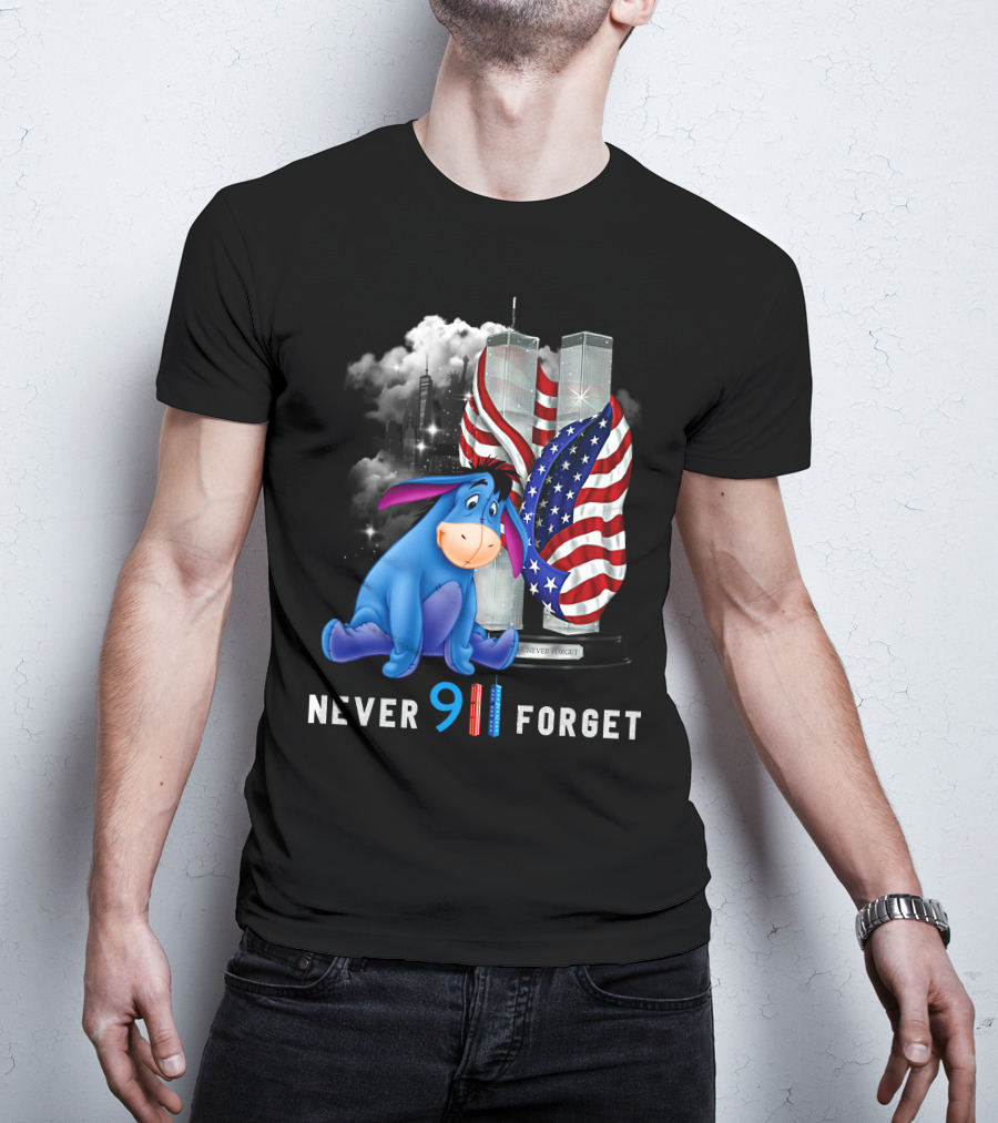 Eeyore Never 9/11 Forget Twin Towers American Flag T-Shirt