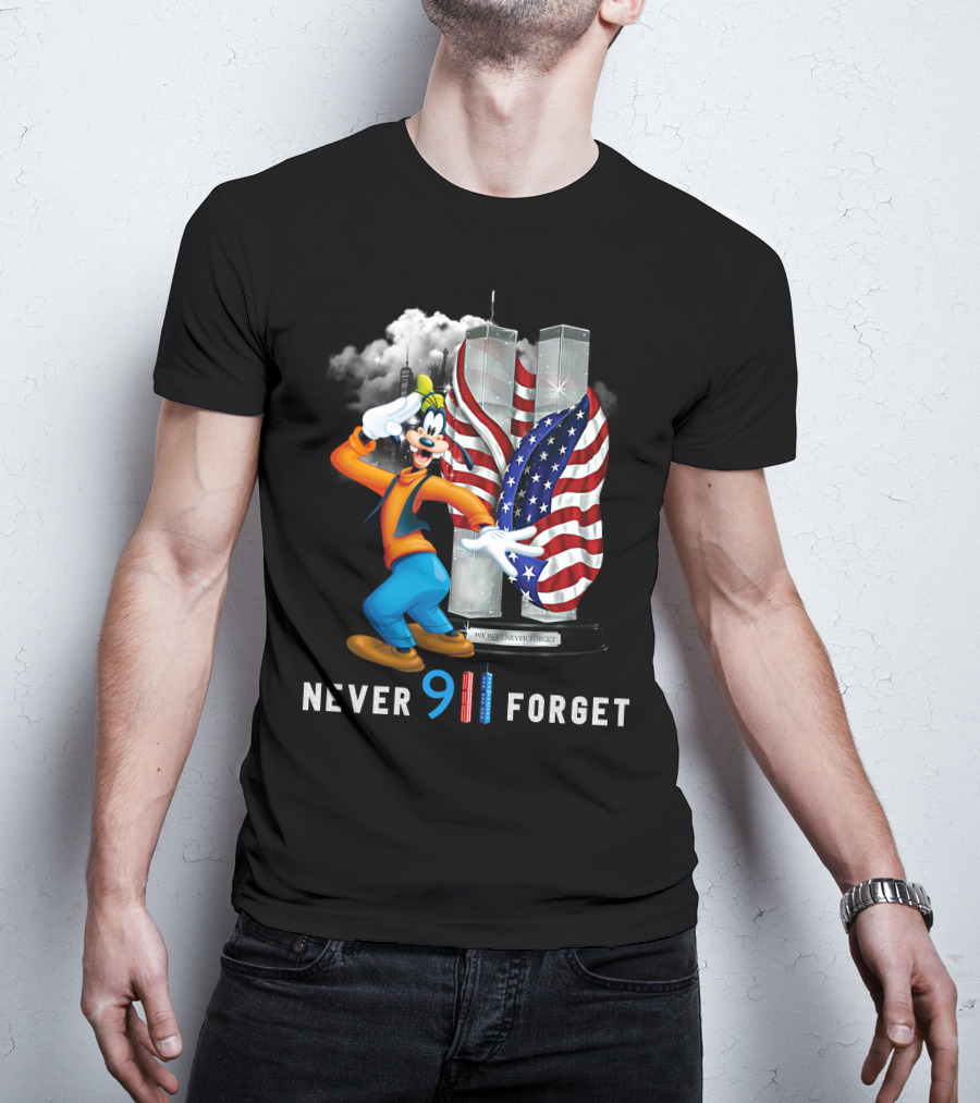 Goofy Never 911 Forget Twin Towers American Flag T-Shirt