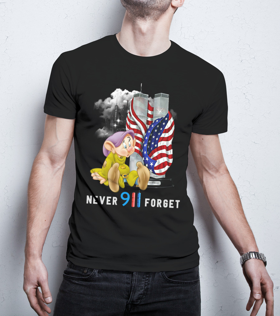 Never 9 11 Forget Dopey D Twin Towers American Flag T-Shirt