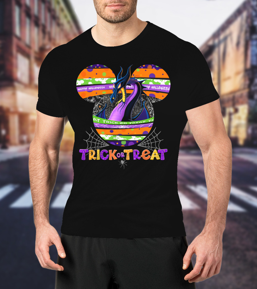 Happy Halloween Trick Or Treat Dragon Mickey Mouse Ears T-Shirt