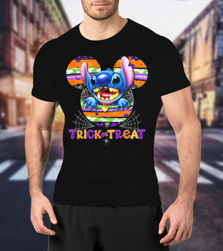 Stitch-D Happy Halloween Trick Or Treat Mickey Mouse Ears T-Shirt