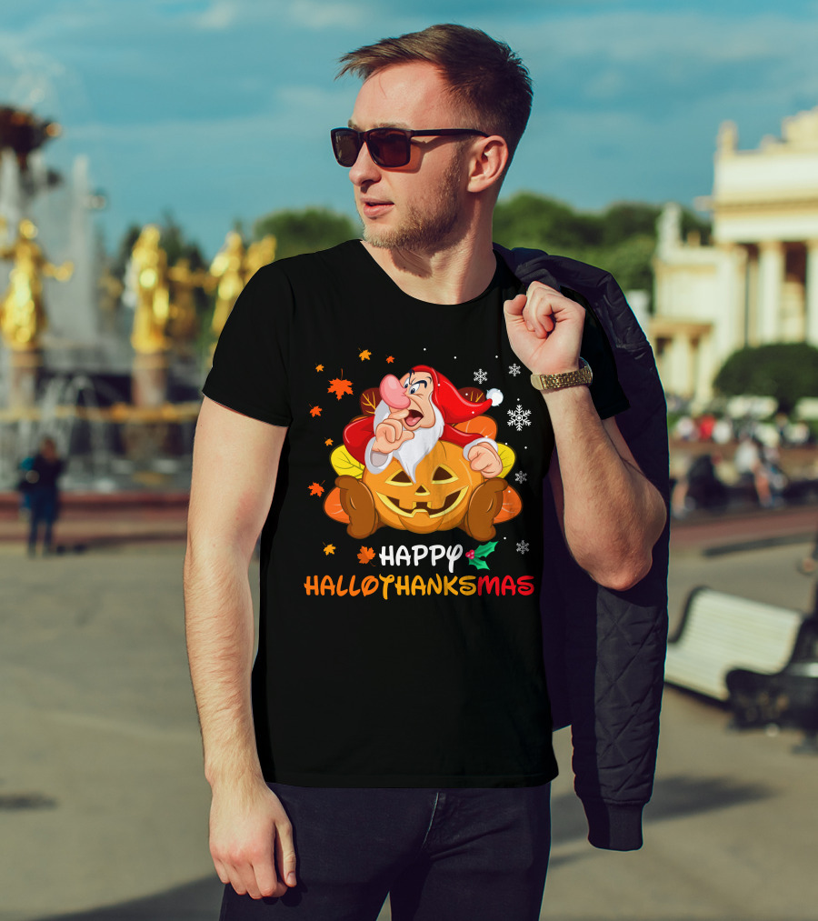 Happy Hallothanksmas Grumpy Christmas Halloween Thanksgiving T-Shirt
