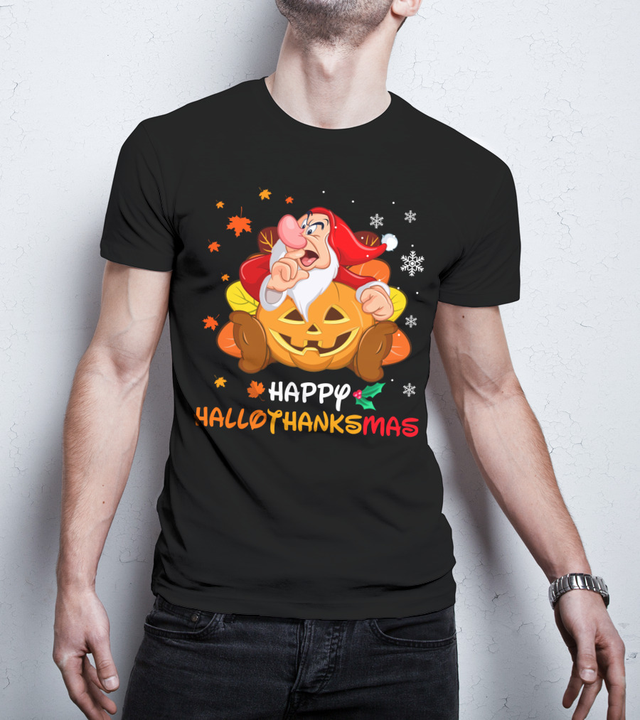 Happy Hallothanksmas Grumpy Christmas Halloween Thanksgiving T-Shirt