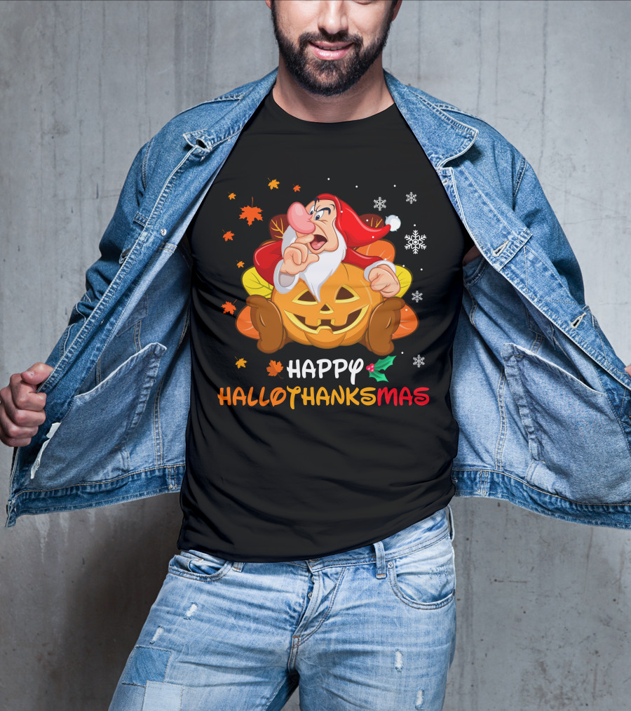 Happy Hallothanksmas Grumpy Christmas Halloween Thanksgiving T-Shirt