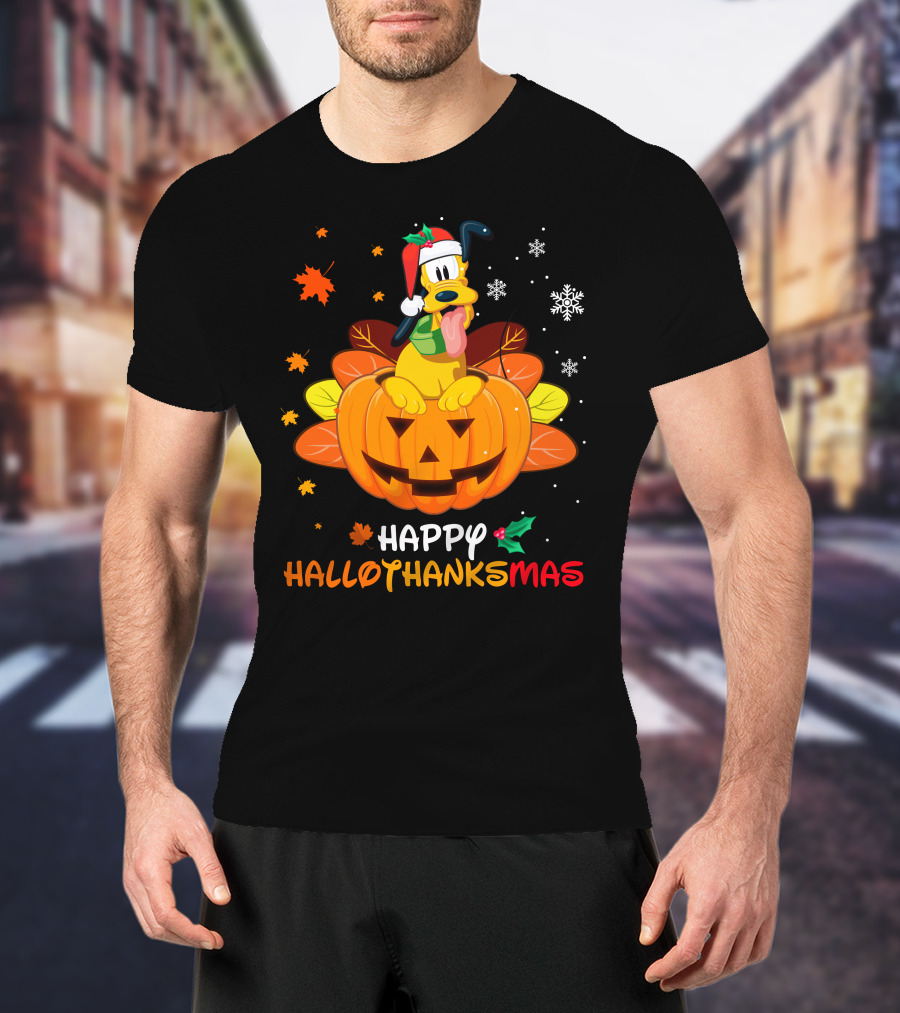 Happy Hallothanksmas Pluto Christmas Halloween Thanksgiving T-Shirt