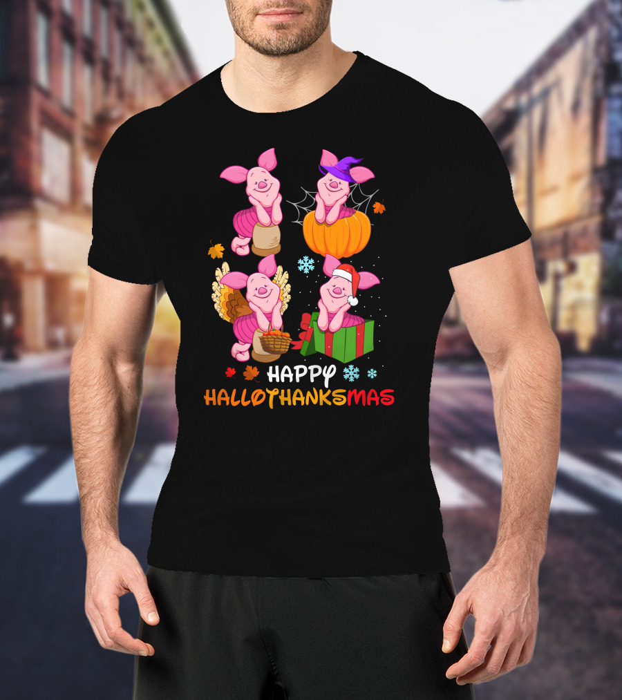 Happy Hallothanksmas Piglet Pumpkin Turkey Gift T-Shirt