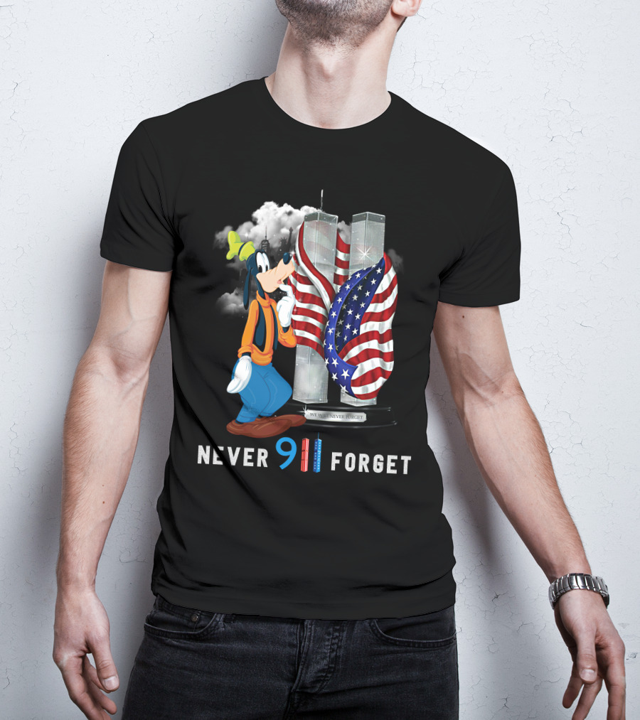 Never Forget Goofy 9/11 Twin Towers American Flag Memorial T-Shirt
