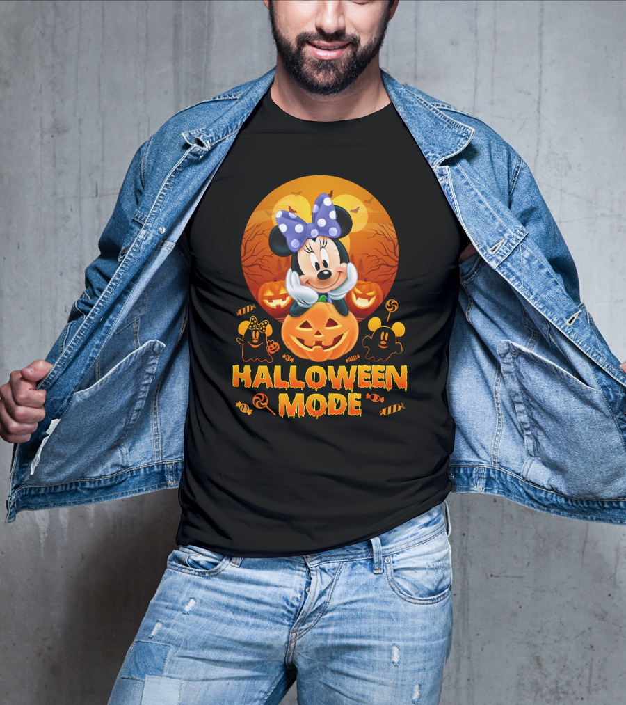 Minnie Halloween Mode Pumpkins And Spooky Ghosts T-Shirt