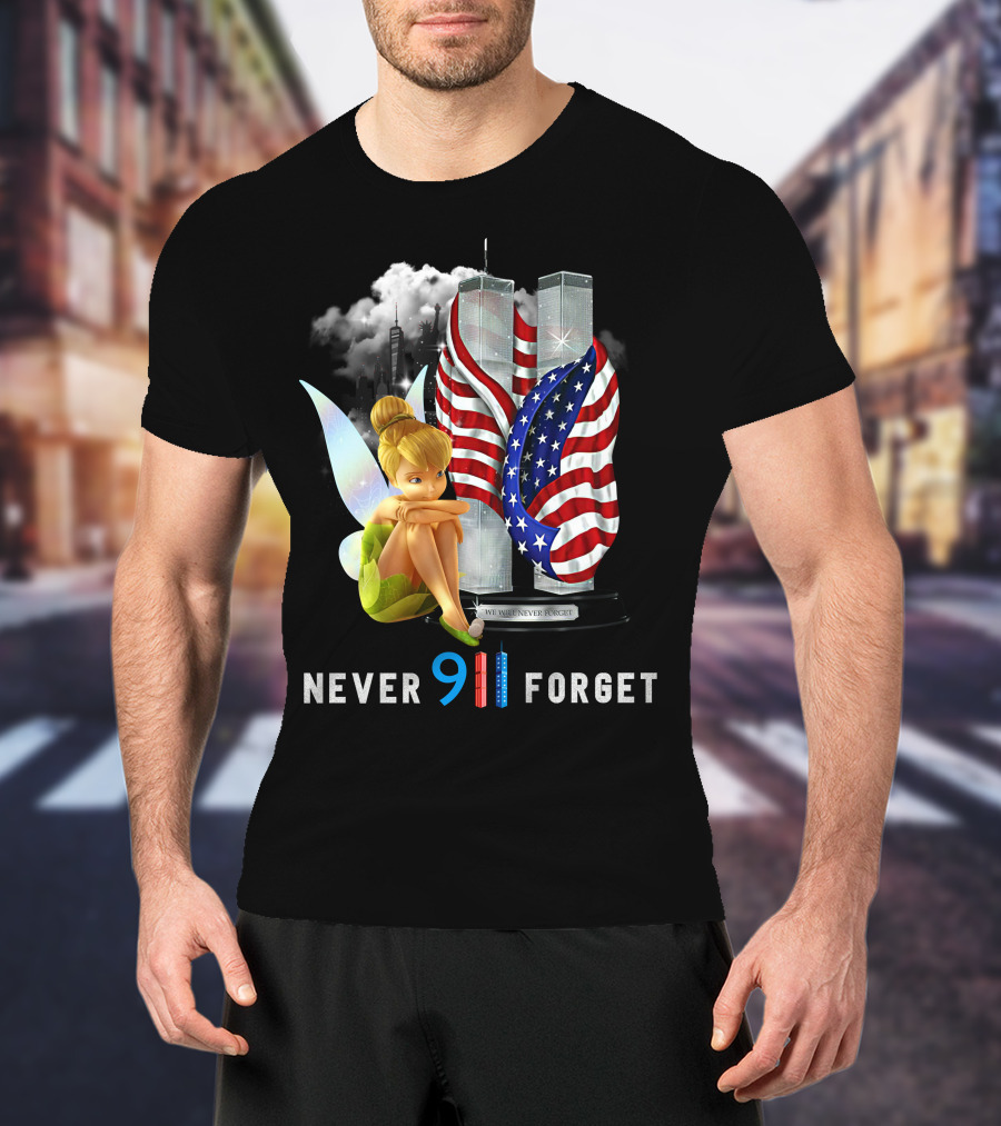 Tinker Bell Never Forget 9/11 Twin Towers Flag Memorial T-Shirt