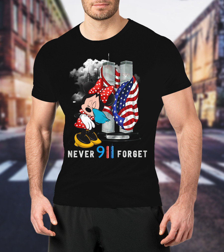 Never 911 Forget Minnie Mouse Twin Towers American Flag T-Shirt