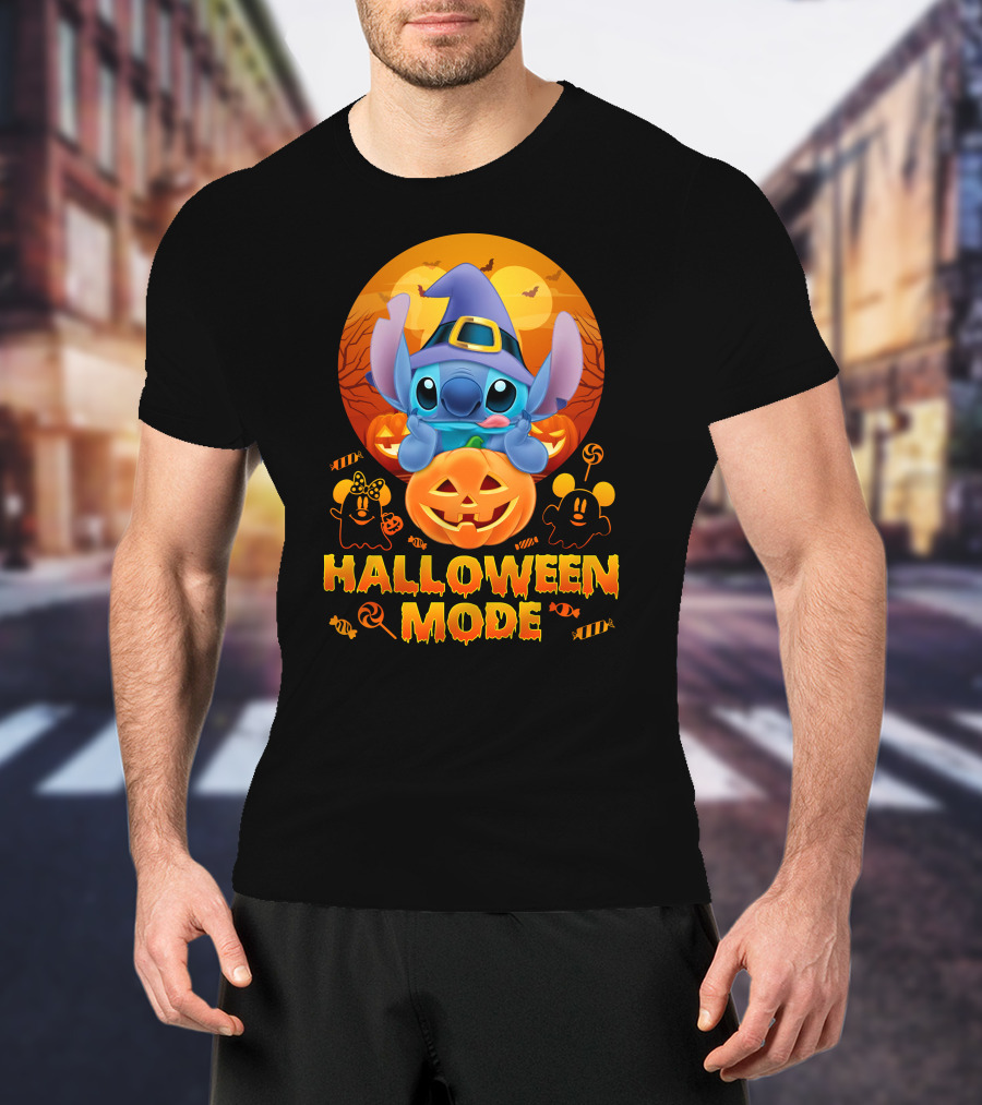 Stitch Halloween Mode Pumpkin Bats Candy T-Shirt
