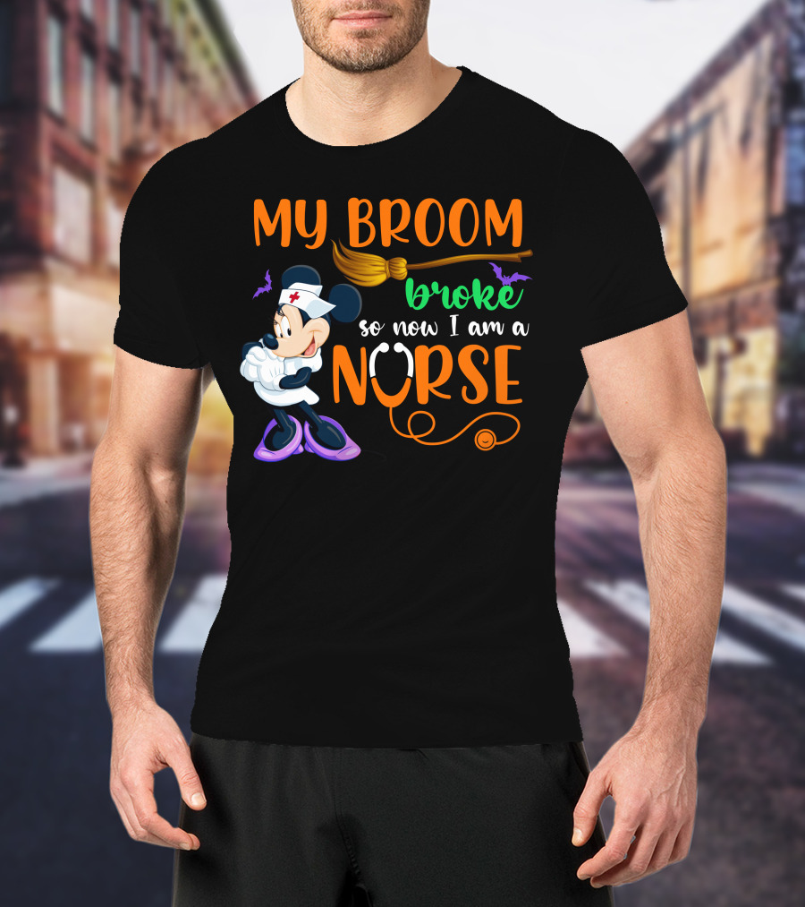 Minnie Mouse My Broom Broke So Now I Am A Nurse Halloween T-Shirt