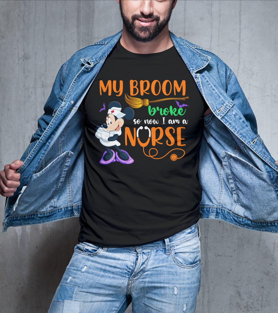 Minnie Mouse My Broom Broke So Now I Am A Nurse Halloween T-Shirt