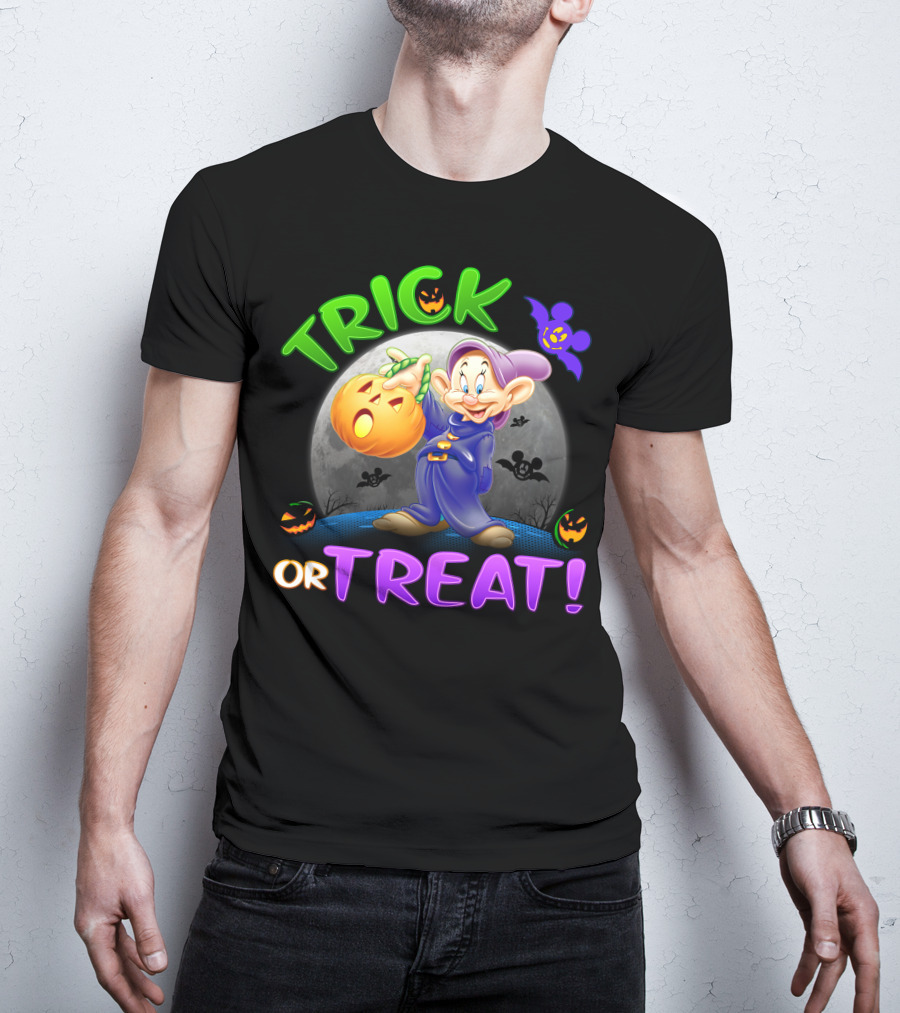 Trick Or Treat Dopey Halloween Disney Character With Pumpkin And Bat T-Shirt