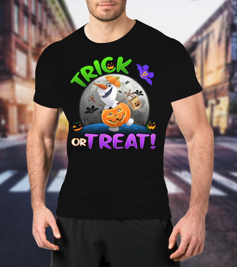 Trick Or Treat Olaf Halloween Moon Bat Mickey Ghost Pumpkin T-Shirt