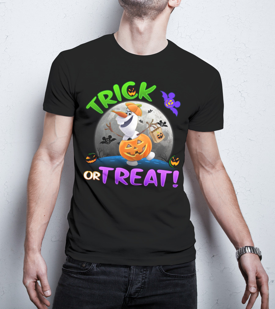 Trick Or Treat Olaf Halloween Moon Bat Mickey Ghost Pumpkin T-Shirt