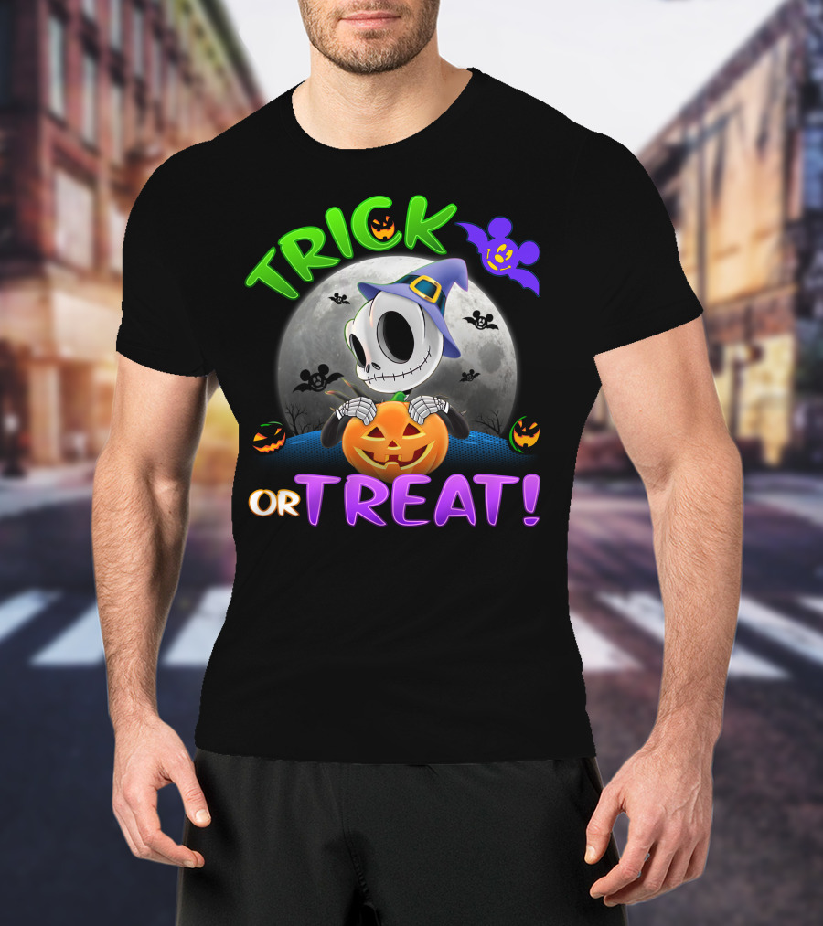 Trick Or Treat Jack Skellington Halloween Moon Bat Pumpkin T-Shirt