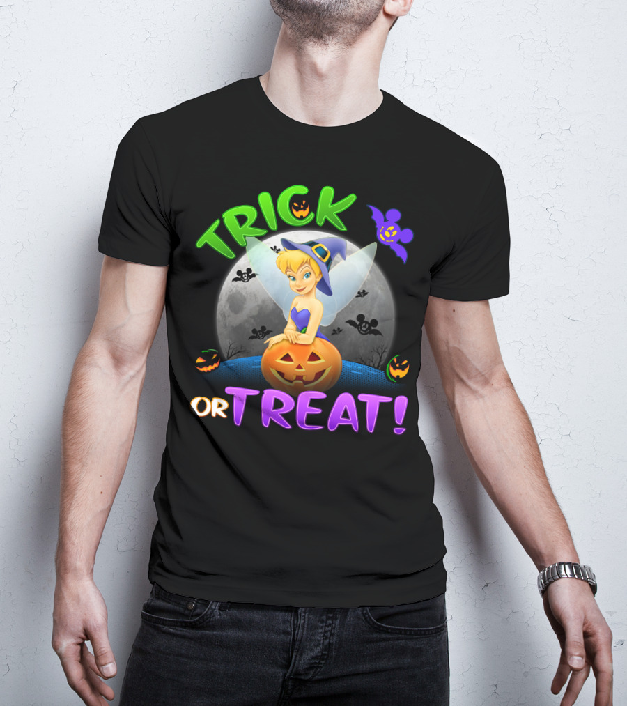 Trick Or Treat Tinker Bell Halloween Jack-O'-Lantern Moon Bat Mickey Ears T-Shirt